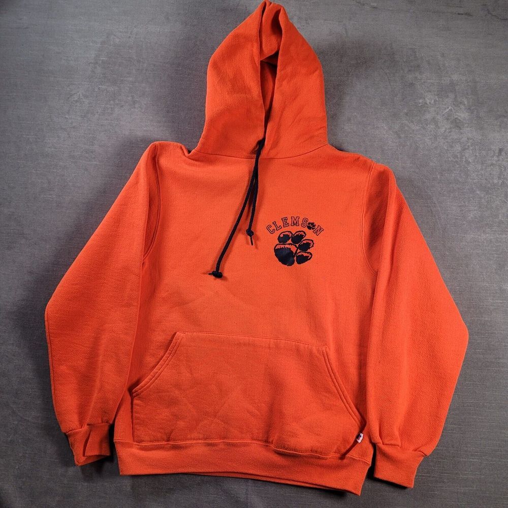 Clemson Tigers Vintage Russell Athletics Orange Hoodie Graphic Print Size Small